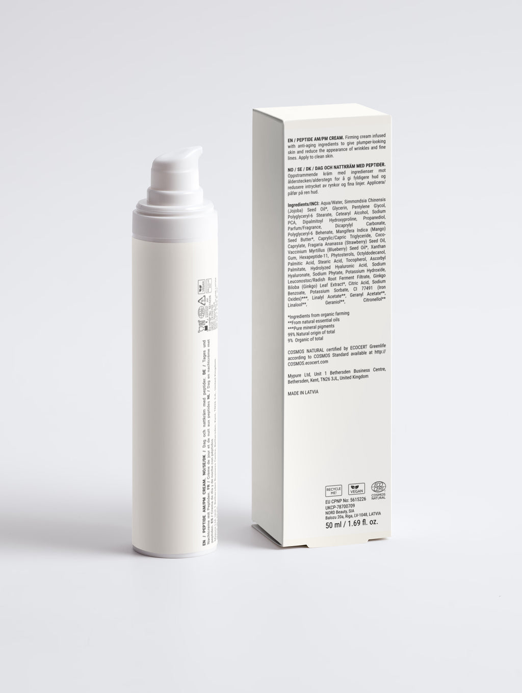 Jeong peptide AM/PM face cream, product packaging view, 50 ml
