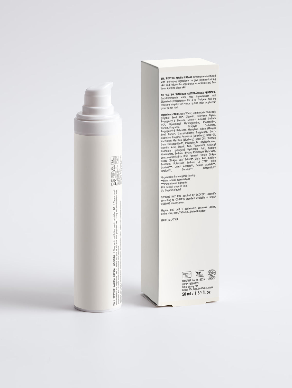 Jeong peptide AM/PM face cream, product packaging view, 50 ml