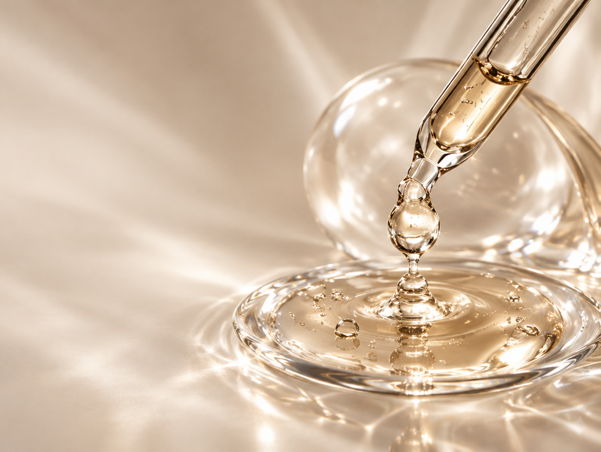 AERA CELL editorial artwork showing serum-inspired texture